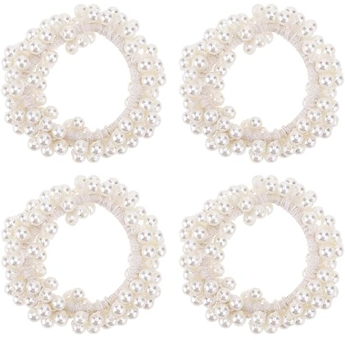 4 Pezzi Scrunchies Nastri per Capelli con Perle Bianche Nastri Elastici per Donna Trecce per Ragazze Accessori per Capelli Copricapo