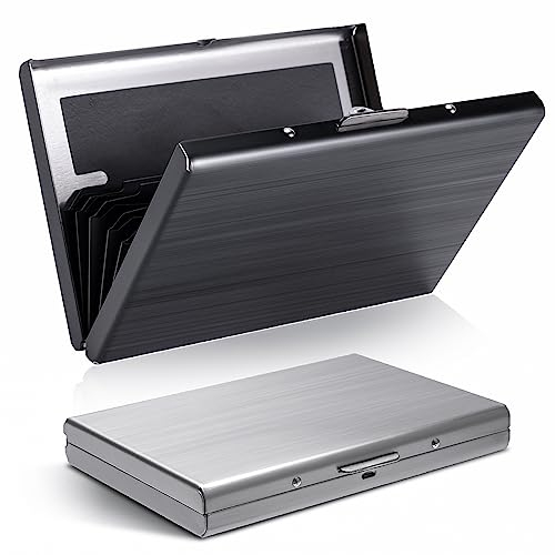 Cobee Kartenetui Kreditkarten,2 Stück RFID Kreditkartenetui aus Metall Schutz Visitenkarten Geldbörse schlanke Ausweishalter 6 Kartenfächer für Damen, Herren(Schwarz+Silber)
