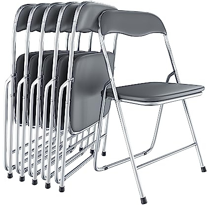 Bricozone Set da 6 Sedie Pieghevoli Slim in Metallo Imbottite Salvaspazio Portatili per Interno Esterno Ufficio Casa Campeggio Giardino Ospiti Design Moderno 44 x 44 x 78 cm Grigio