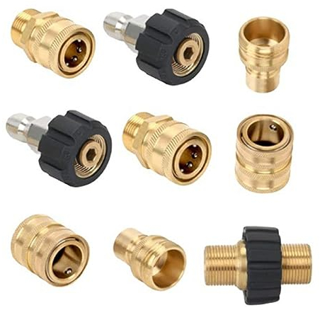 9-teiliges Hochdruckreiniger-Adapter-Set, M22, metrisches Außengewinde, Schnellverbinder, M22 schwenkbar auf 3/8 Zoll, Schnelltrennung