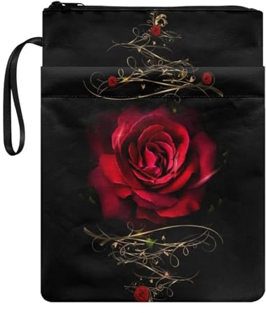 ZIATUBLES Buchhülle mit Reißverschluss, waschbar, Buchschutz für Hardcover-Taschenbücher, wasserdichte Buchtasche, Buchhalter, Buchliebhaber, Geschenk für Buchliebhaber, Rot