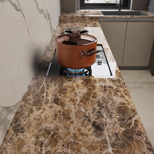 JSEVEM 80CMx4M Breit Braun Weiß Marmor Tapete Selbstklebend Steinoptik | Marmoroptik Wasserfest Möbelaufkleber Granit Wandtapete Braune Marmortapete Klebefolie Selbstklebende Klebetapete Folie