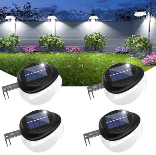 JSOT Pack of 4 Solar Lights Gutter Wall Lights Path Lights for Outdoor Lamp 9 LED Solar Lights IP55 Waterproof 1600 mAh for Decor Fence Street Garden Patio (White Light)