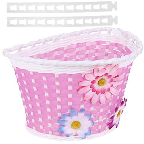 KOMBIUDA Handgemachter Fahrradkorb für Abnehmbarer Lenkerkorb mit Blumen-Dekoration Aufbewahrungskorb für Fahrräder Scooter und Dreiräder Lustige Fahrraddekoration für Mädchen