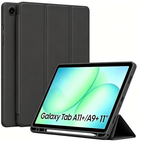 Hülle Kompatibel mit Samsung Galaxy Tab A11+ Plus 11 Zoll 2025 / Tab A9+ Plus 2023 Hülle mit Stifthalter, Trifold Ständer Schutzhülle, Auto Schlafen/Wachen, Schwarz