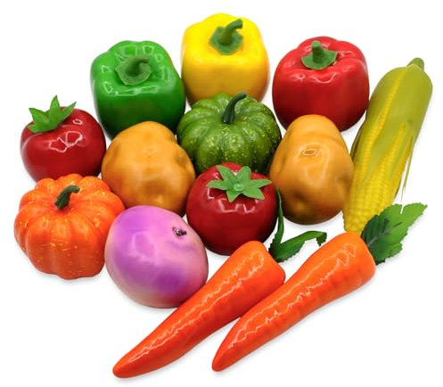 13Pcs Fake Vegetable Realistic Artificial Vegetables Lifelike Decorative Foam Food Simulation Faux Veggies for Home Kitchen Christmas Decoration Artificial Bell Peppers Pumpkin Faux Carrots Décor