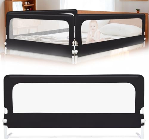 OHMG Bettgitter 180cm Bettschutzgitter Kinderbettgitter für Kinder Babybettgitter Klappbar,Kinderbett Kinderbettschutzgitter Rausfallschutz,Bett&Elternbett,Rausfallschutz Bett