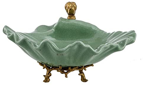 Fruteros Frutero Arte Verde Retro Plato de Frutas de Cerámica Estatua de Pájaro de Cobre Decoración Sala de Estar Comedor Escritorio Plato de Frutas Decorativo Grande Cuenco de Dulces Tazones de fruta