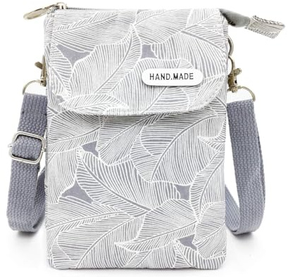Narunii Petit Sacoche Telephone Portable Femmes,Pochette Portable Bandoulière Femme,Toile Sac Telephone Portable Femme pour Voyages,Shopping,Quotidiens (Gris)