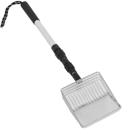 Kyckling Bajs Scooper, Rostfritt Stål strö Scooper Kattsand Skopa med Töjbart Långt Handtag Heavy Duty Cat Sifting Spade Kyckling Coop Rengöringsverktyg för Enkel Siktning