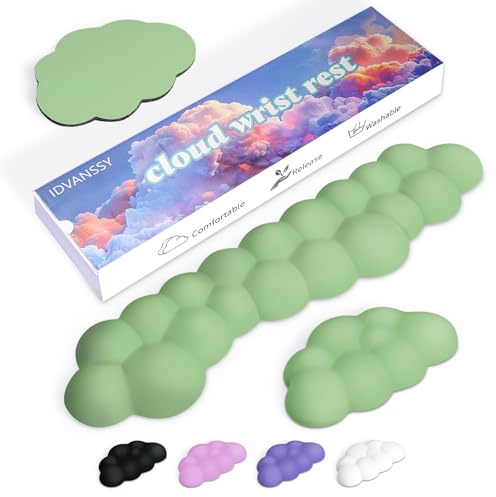 Green Cloud Handgelenkauflage, ergonomische Handgelenkstütze aus Memory-Schaum mit stilvollem Design, wasserdichte und waschbare Tastatur-Handgelenkauflage, rutschfeste Unterseite,