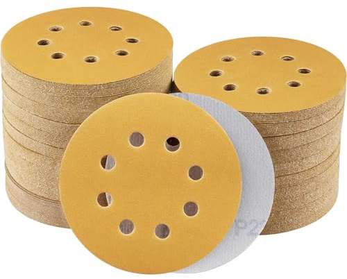 Sruhrak 100 Pezzi Dischi Abrasivi 125mm, Grana 220 | Adesivo in Nylon Carta Vetrata Abrasiva Levigatrice Fogli, Carta Abrasivi a 8 fori per Levigatura,Spolveratura