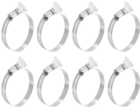 sourcing map 8Pcs Stainless Steel Hose Clamps Worm Gear Hose Clamp, 52-76mm (2 to 3) Adjustable Thumb Screw Key Type Clamps Fuel Line Clamps 12mm Bandwidth for Plumbing, Automotive