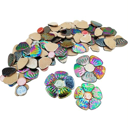 Anktily 500 g schillernde Blumen-Keramik-Mosaikfliesen für Bastelarbeiten, Großpackung, 3 Größen, gebeiztes Blumen-Porzellan-Mosaikstück für Mosaik, DIY, Haus und Garten, Kit Dekor (schwarz)