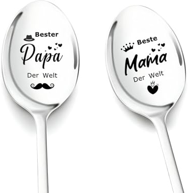 Vatertagsgeschenk für Papa, Muttertagsgeschenk für Mama, 2 Stück Kaffeelöffel mit Gravur - Beste Mama und Papa Der Welt, Mama und Papa Geschenke zur Muttertag Vatertag Geburtstag Von Tochter Sohn