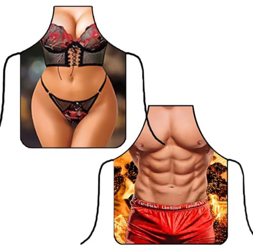 Clyhon Sexy Funny Novelty Kitchen Apron Cooking BBQ Grilling Baking Party Muscle Man Apron For Men Woman Gift Adjustable Cooking Aprons for Couples BBQ Gifts