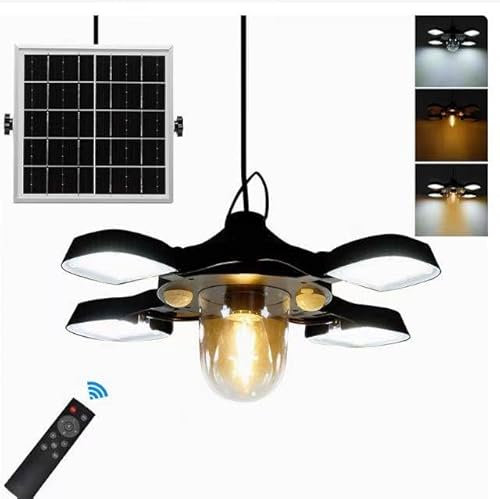 CaalLogt Lampade solari per esterni con telecomando, 192 LED, batteria da 5400 mAh, con cavo da 5 m, impermeabile, 7 W, 3200 lm, 5 modalità, per interni ed esterni, pollaio, serra