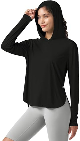WILLIT Camiseta UV para mujer con capucha UPF 50+ de manga larga, ligera, de secado rápido, protección solar para senderismo, deportes al aire libre, Negro , M