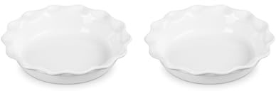 Le Creuset Stoneware Set of 2 Heritage Fluted Pie Dish, 9, White