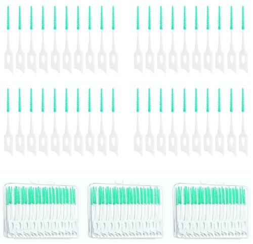 120 cepillos interdentales verdes, cepillos dentales de silicona, palillos de hilo dental verde, palillos de hilo dental verde portátil, palillos de dientes para limpieza de dientes.