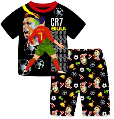 TONGQUD Boys 2Pcs Pajamas Set Short Sleeve Ronaldo No.7 Fans Nightwear Summer Cotton Sleepsuit Pyjama Set Soft Pjs Set (UK, Age, 6 Years, 7 Years, Regular, Red)