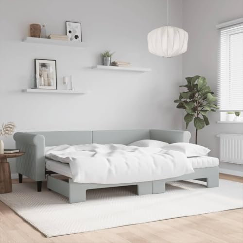 LAPOOH Tagesbett Ausziehbar mit Matratzen Hellgrau 80x200 cm Samt, Schlafsofa, Daybed, Bettsofa, Sofa Bed, Sofabett, Schlafcouch, Jugendbett, Bettgestell, Bettcouch - 3197788