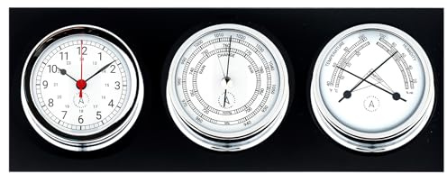 Autonautic - Nautische Wetterstation aus verchromtem Messing - Uhr, Barometer und Thermohygrometer, für Boote oder zur Dekoration - 95mm (ø) - Made in Spain.