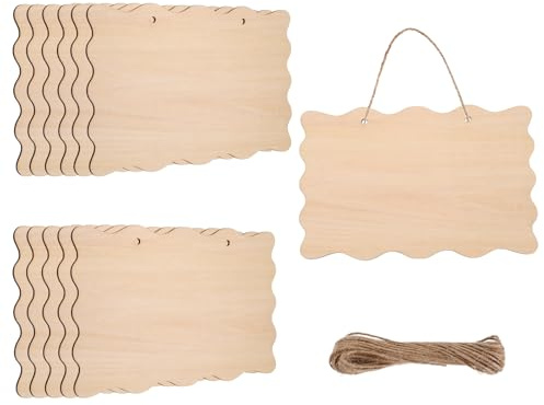 sourcing map Unfinished Hanging Wood Sign Blank with Ropes 9x6 Unfinished Wood Crafts Boards Wooden Plaques for Crafts DIY Painting Burning Carving Door Wall Decoration, Style 2, Pack of 12