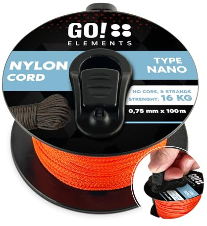 GO!elements Nano Cord | Maurerschnur | filigran, dünn & extrem stabil | 100% Nylon Seil | ø 0,75mm - Kernlos - Max. 16 KG - reißfest | Reepschnur für DIY, Camping | Nylonschnur | Kordel