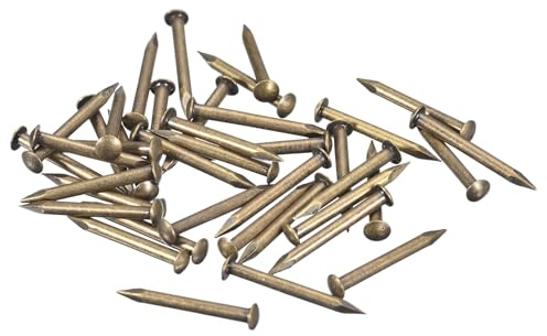 sourcing map 70Pcs Small Tiny Nails 2x20mm(DXL) Tiny Brass Nails Hardware Round Head Brass Nail for Wooden DIY Projects Decorative Boxes Household, Bronze Tone