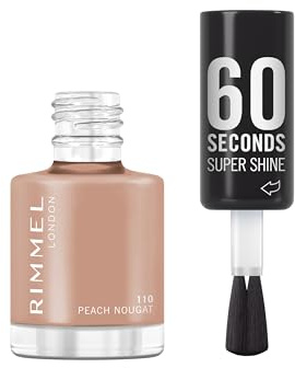 Rimmel 60 Seconds Super Shine Nail Polish, 110 Peach Nougat, Quick-Dry Nail Polish, Ultra-Shiny Finish, Easy to Apply, Vibrant Colour, Long-Wearing, Clean and Improved Formula, Vegan, 8ml