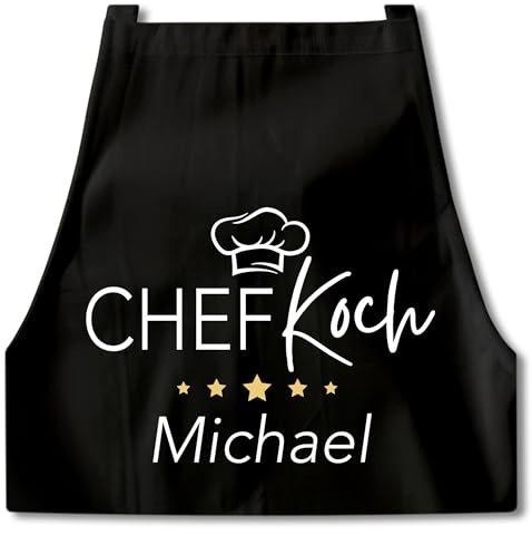DEL MÀ Unique & Personal Kochschürze Herren Schürze Chefkoch personalisiert Küchenschürze Männer Geschenk für Kochliebhaber Mann Koch Grillschürze Schwarz