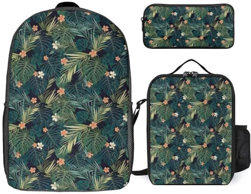 JiuPopular 3 In 1 Backpack Combination Set,Hawaiian Palm Tree Lovely Maltese Dog Light Marble Horror Skull Tree Killer Whales Orca Ladybugs Pattern Infinite Speckled Monkey Pattern Banana Monkey Patte