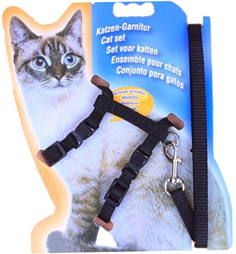SEWOART Verstellbares Katzenhalsband mit Geschirr und Leine aus Sicheres Förmiges Design Schnalle Atmungsaktiv Ausbruchsicher Geeignet für Katzen und Kitten Schwarz