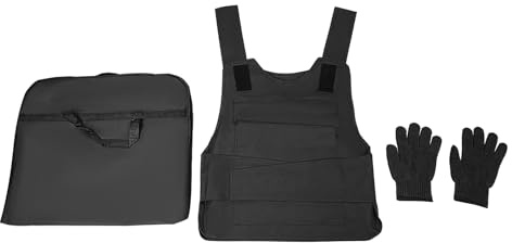 Generisk utomhusskyddsväst taktisk väst, justerbar träningsväst 55 x 53 cm med skärskyddshandskar och väska, 600D nylon/manganstål, svart, för utomhusträning