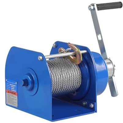 Cabrestante manual de 2000 kg/4400 lb con cuerda de alambre de 20 m, longitud de manivela ajustable, relación de transmisión 22:1, ideal para remolque de barco (500 kg/1100 lb 30 m)