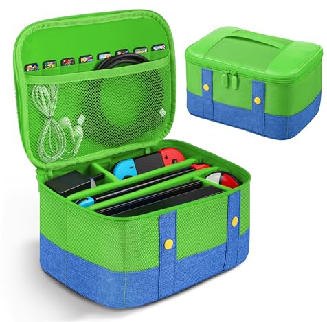 Gurgitat Accessories Carry Case for Nintendo Switch 2/1/Lite/OLED, Travel Carrying Case Portable Soft Shell Protective Storage Bag for Switch Console Dock JoyCons Accessories, Green & Blue