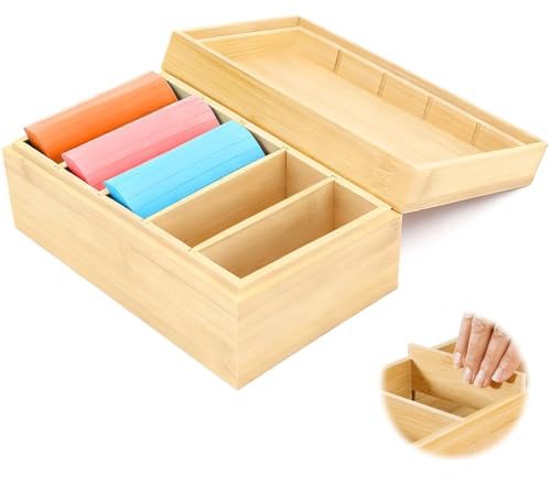 Scatola per schede in legno A7, con coperchio, 22 x 12 x 9 cm, per schede vocabolari, per ufficio, scuole e casa