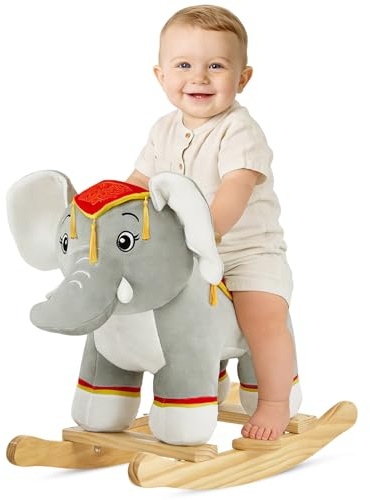 FUNLIO Elephant Baby Rocking Horse for Toddlers 1-3 Years, Cute & Graceful Gray Thai Elephant Rocker for Baby, Stuffed Plush Ride-on Rocking Animal, Easy to Assemble, CPC & CE Certified
