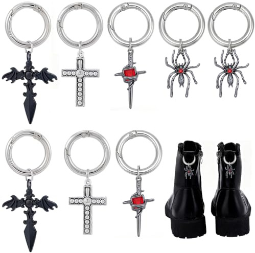 BEAMARKER 8 st 4 stilar halloween stövel berlocker gotisk stövel klack hängen spindel och kors punk sko berlocker legering med vårgrind ringar för skor väskor handväskor gör-det-själv hantverk silver