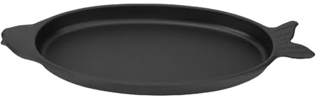 Luocute Sartén para Parrilla de Hierro Fundido en Forma de Pescado, Bandeja para Barbacoa Antiadherente Nitrogenizada a Prueba de Herrumbre de 24,4 Pulgadas con Asas Anchas Anti