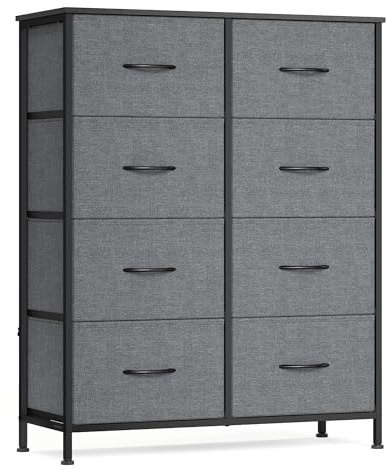 SONGMICS Cómoda, 8 Cajones, Acero | Cómoda para Dormitorio, Armario, Pasillo, Salón, Gris Pizarra, Colección BELLAH LGS124G101