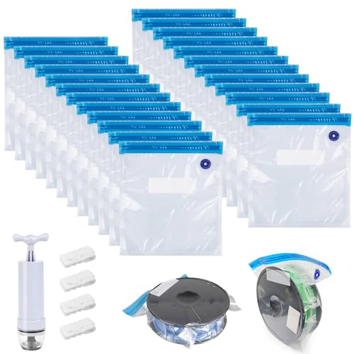 24 Stück Vakuumbeutel Filament, Wiederverwendbare Filament Vakuumbeutel Klein mit 1 Handpumpe und 4 Dichtungsclips Filaments Aufbewahrung Luftdichte Vakuumbeutels 34 × 30cm