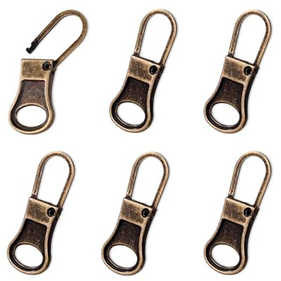 6pcs Detachable Zipper Pull Replacement, Zinc Alloy Zip Repair Handle Tab Slider Kit for Jackets Pants Coats Shoes Suitcases Backpacks & Luggage (Bronze)