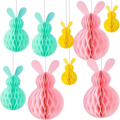 9 PCS Osterhasen Deko in 3 Größen, Wiederverwendbare Deko für Ostern, Osterdeko, Fensterdekoration, Garten und Party, Wabenpapier zum Basteln für Fenster und Tisch