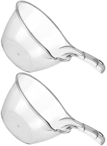 UKCOCO 2 Cucharones Reutilizables para Cocina y Baño, Pala de Agua Multiusos de Plástico Gris Grande Mango Largo, Cucharón para Regar Flores y Uso Doméstico, Set de 2 Piezas