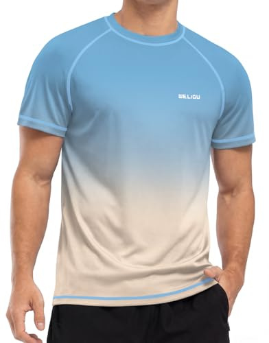 WELIGU Men's Rash Vest Rash Guard, UPF 50+ Short Sleeve UV Swim Top | Watersports, Quick Dry, Lightweight, Breathable, Moisture Wicking, 4-Way Stretch, Relaxed Fit, Graphic Print, Surfing, Beach