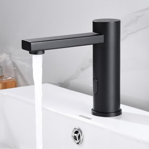 XJTNLB Robinet Infrarouge Robinet Eau Froide Lave Main Noir Mitigeur Lavabo Salle de Bain Automatique en Acier Inoxydable