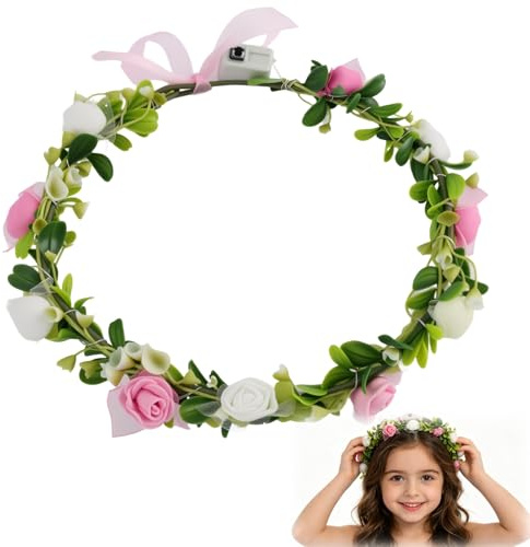 Diadema LED de Flores – Corona Luminosa con Luces Cálidas – Tocado de Espuma para Festivales – Accesorio de Fiesta para Mujeres – Iluminación Doble Cálida para Bodas, Halloween y Carnaval