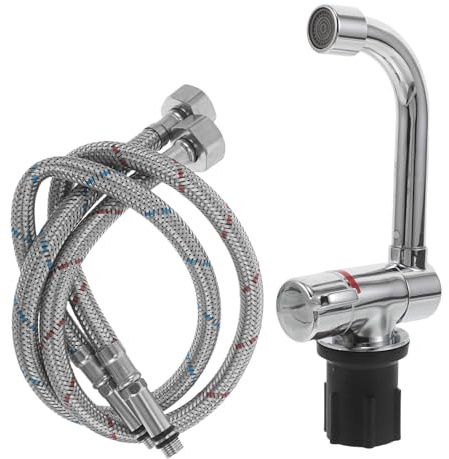 VOSAREA Robinet Cuisine pour Camping-car Robinet D'évier Cuisine Cuivre et Plastique Argenté Rotation 360° Contrôle Chaud-froid pour Caravane et Évier Couleur Aléatoire